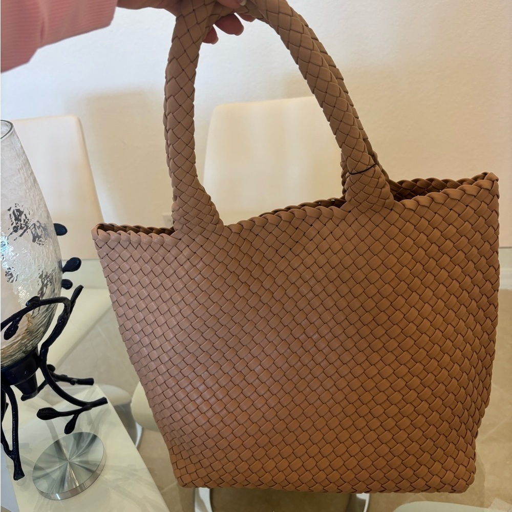 Elegant Tan Woven Tote Bag Vegan Very Durable.